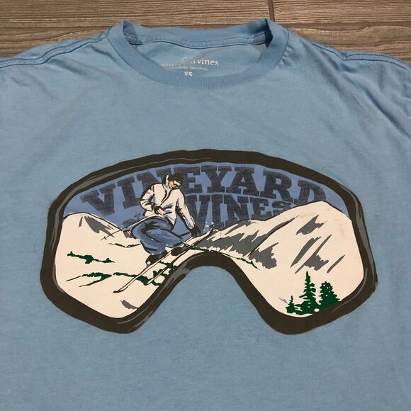 Vineyard‎ Vines Shirt Mens XS Blue Long Sleeve Ski Skiing Spell out Tee 4710 - Picture 2 of 9